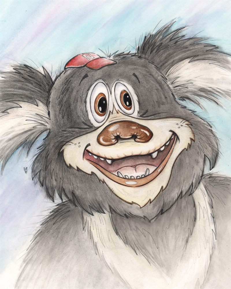 Nawful grinning in a red cap, watercolor illustration